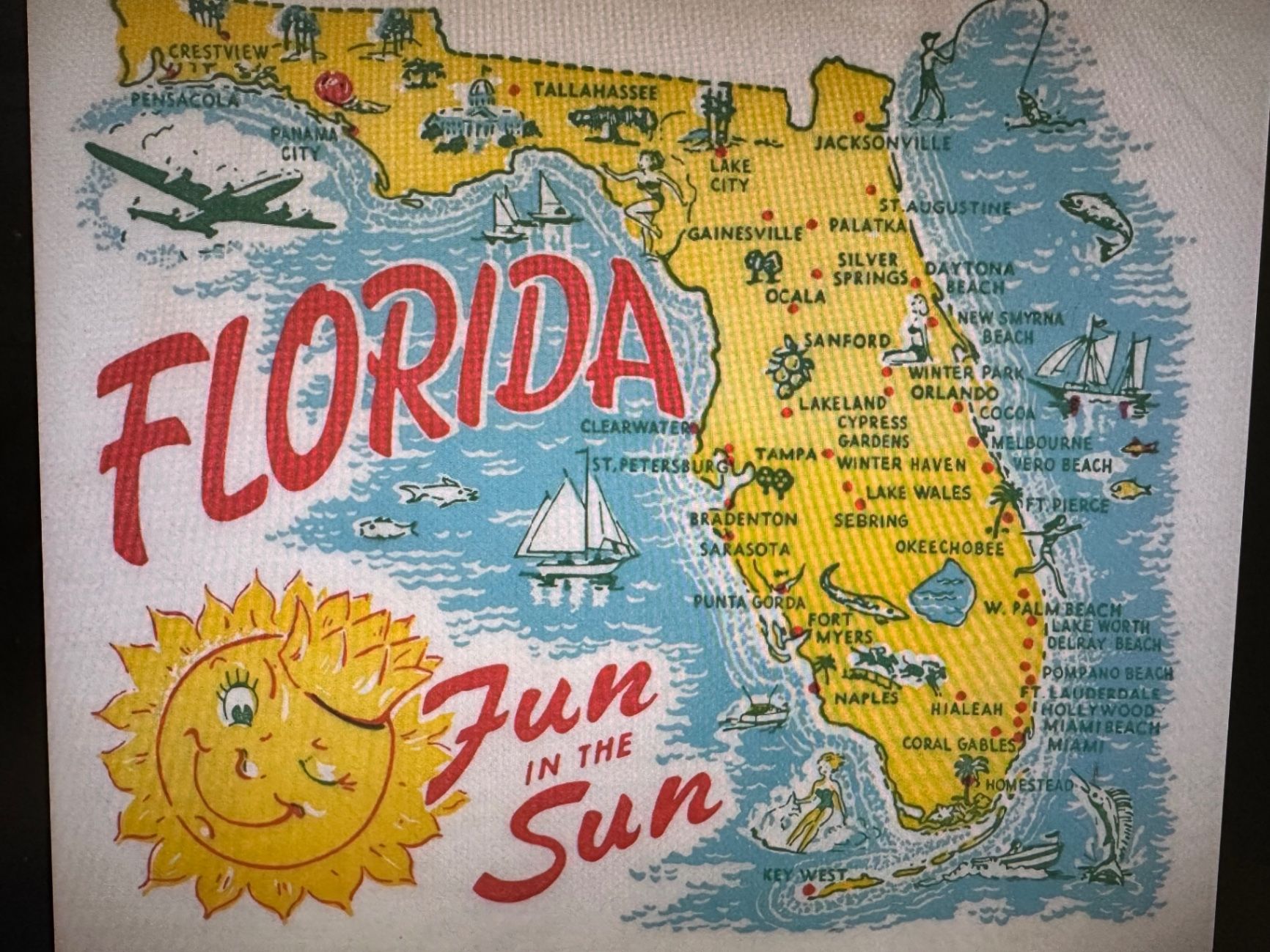 Chad's vintage illustrated Florida postcard